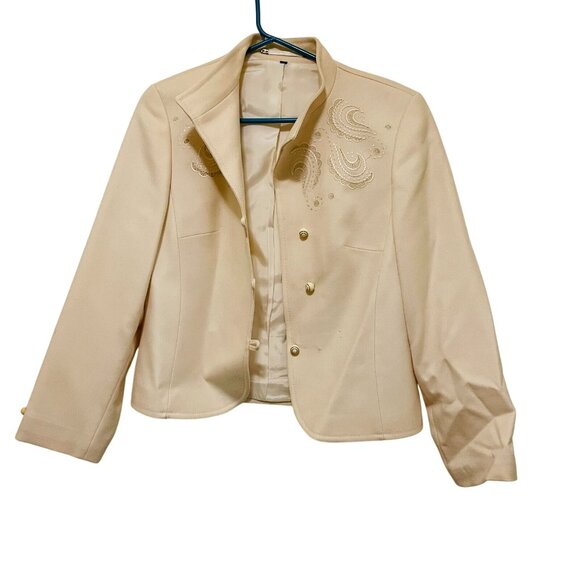 Your Sixth Sense Womens 40 Ivory Blazer Jacket Embroidered Buttons Long Sleeve - Picture 2 of 16